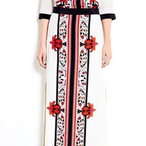 NEW Alice Temperley Red Russian Floral Rose Holiday Silk Maxi Long Skirt 6 M - Picture 12 of 14